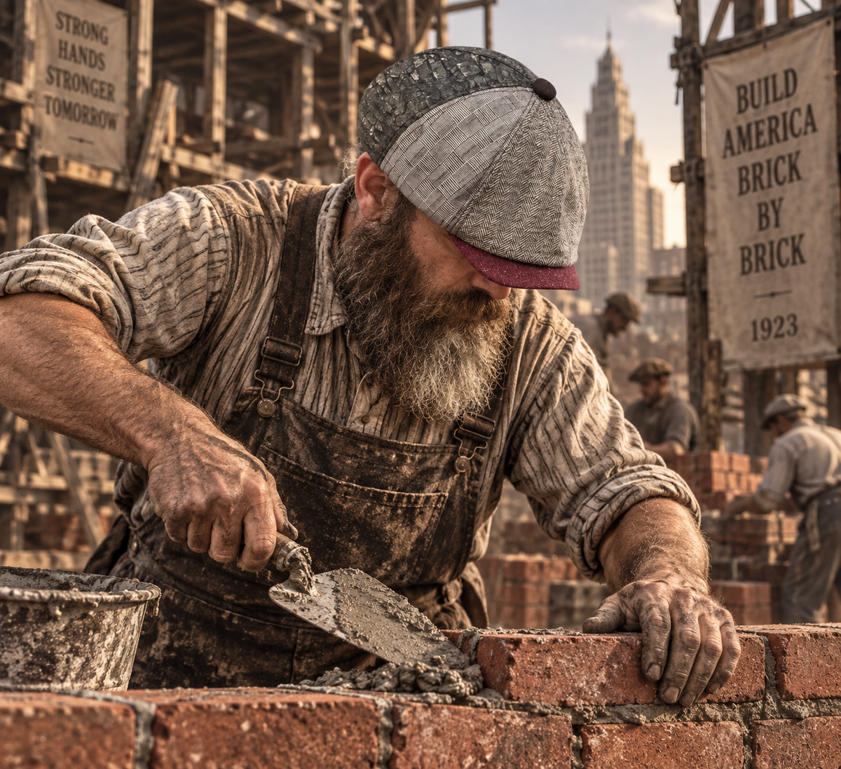The Bricklayer Newsboy and Blue Collar Founder Pin